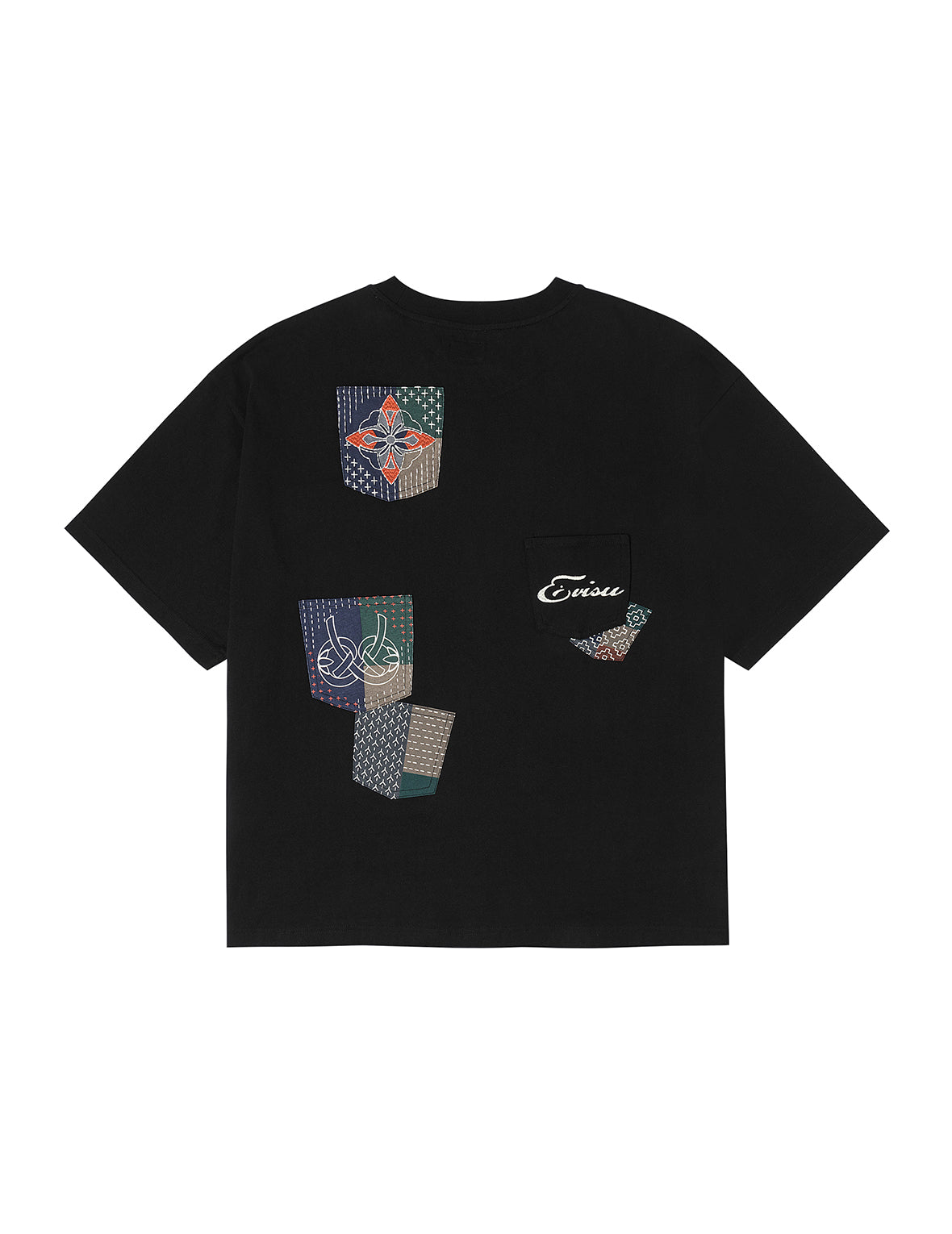 多ポケットカラーブロッキング刺子 ルーズフィット Tシャツ